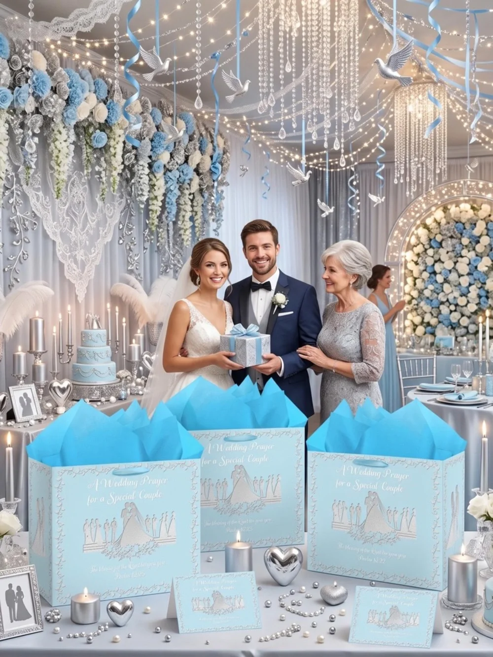 Wedding Prayer Gift Bag with Blue Tissue - Elegant Bridal Party Favor
